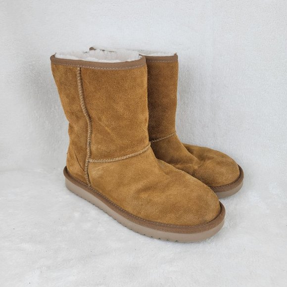Koolaburra by UGG Tan Suede Faux Fur Lined Short Mid Calf Pull Up Boots Size 7 - Picture 1 of 9